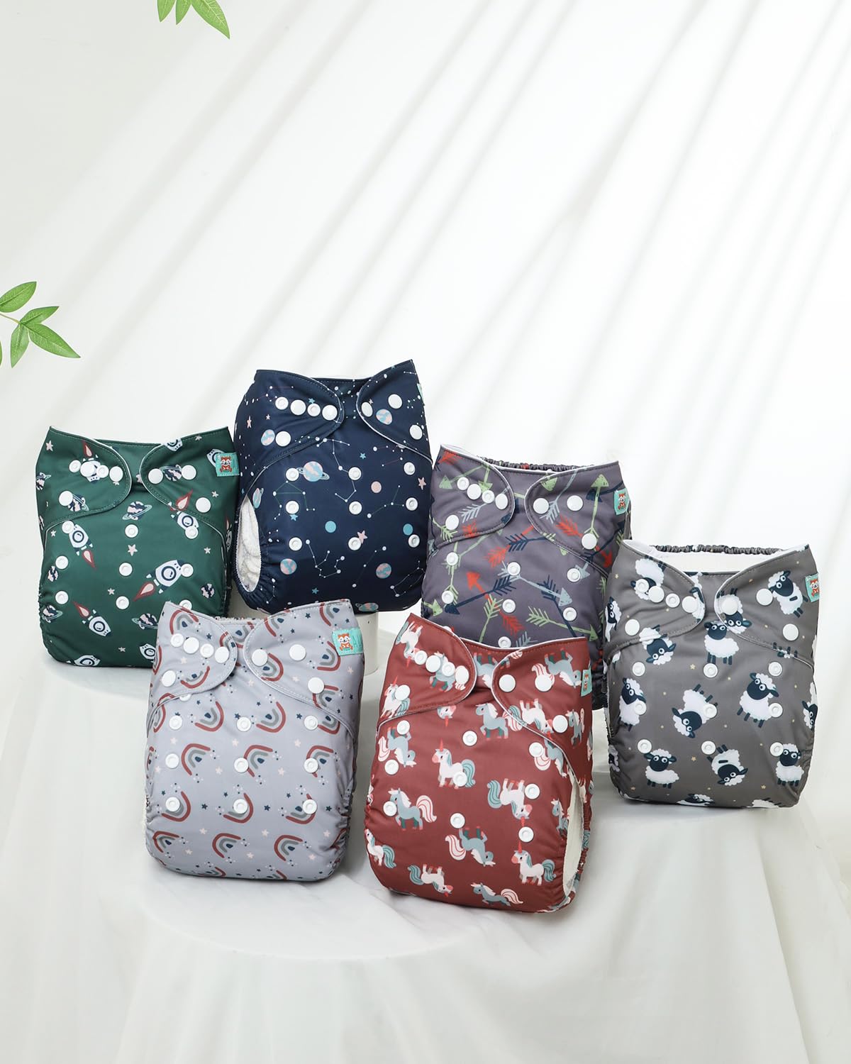 ALVABABY Baby Cloth Diapers 6 Pack with 12 Inserts Cloth Diaper Covers Adjustable Washable Reusable for Baby Girls and Boys