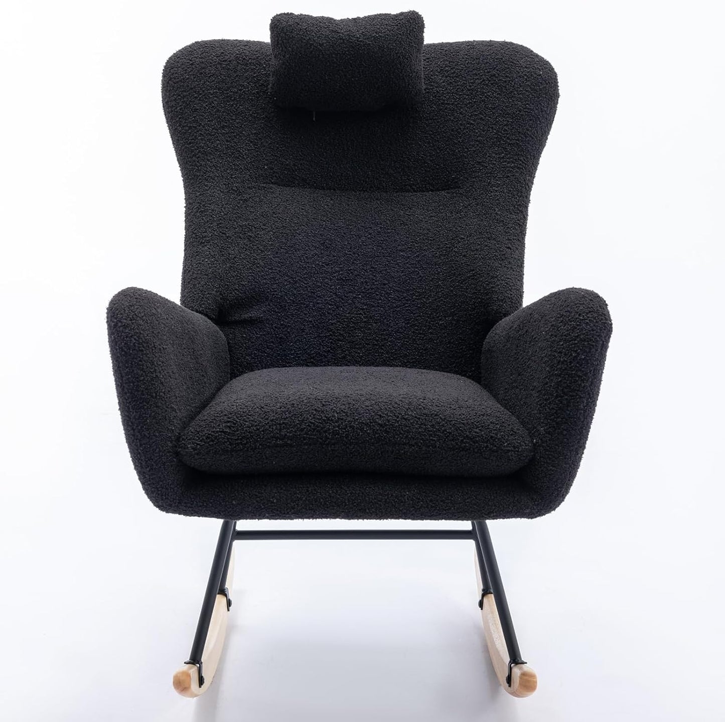 Nursery Rocking Chair Teddy Upholstered Glider Accent Chair with High Backrest Armchair Comfy Side Chair for Nursery Bedroom Black