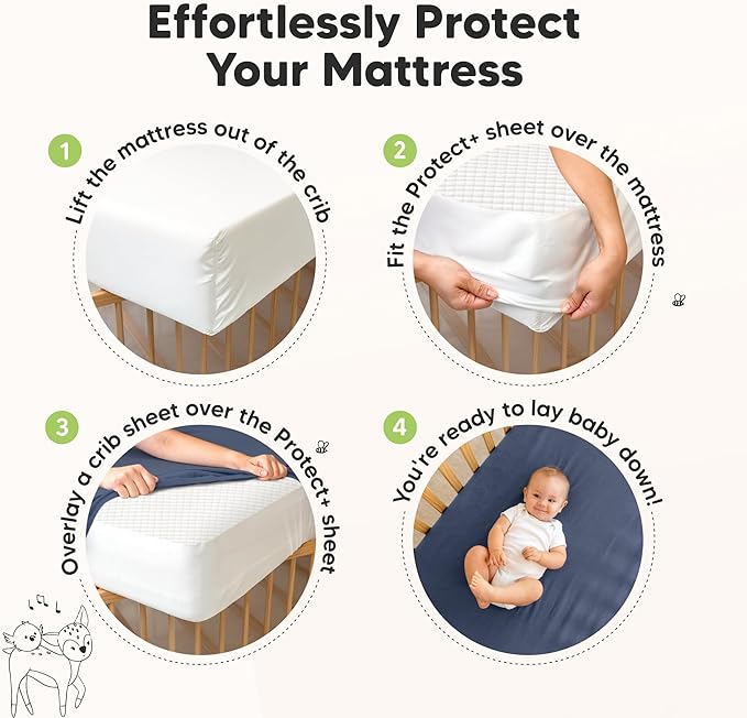 2-Pack Waterproof Crib Mattress Protector Cover Fitted - Quiet Baby Crib Mattress Pad Sheets, 52" x 28" Soft Quilted Cotton Baby Sheet, Machine Washable, Easy Fit, Durable (Soft White/Quin)