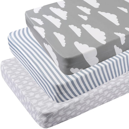 Onacosht Pack and Play Sheets 3 Pack for Baby Boy, Stretchy Jersey Knitted Portable Mini Crib Sheets Playard Mattress Cover, Woodland Animal Elephant Fox Lion Bear Giraffe Zebra Printing