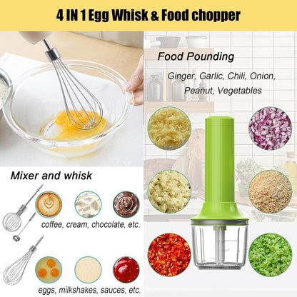 Hand Mixer with Whisk and Forther Wand,Electric Whisk, Milk Frother, Hand Held Mixers,Cordless Hand Mixer, Whisks for Cooking, Mini Mixer,Stirrers Electric,Food Chopper, Baby Food Maker,4-Speed, 10Oz
