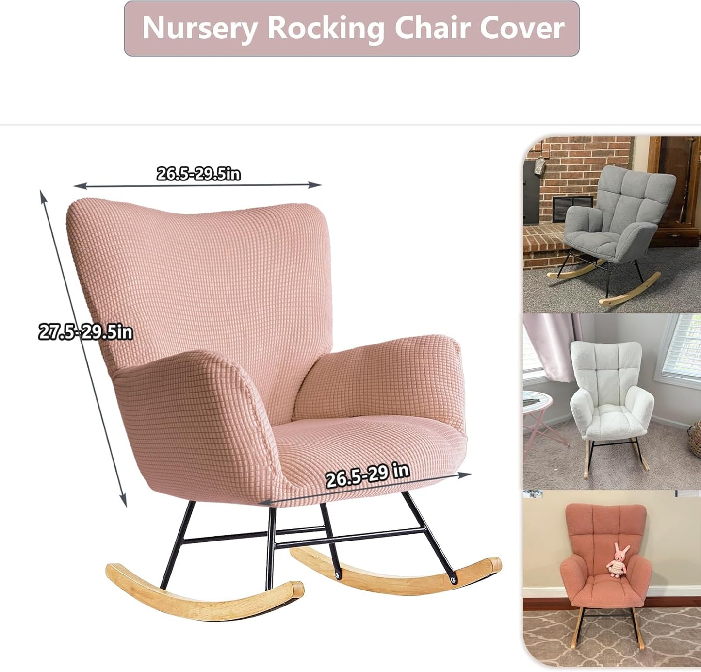 Nursery Rocking Chair Cover,1 Piece Glider Chairs Cover Slipcovers,Soft with Elastic Bottom Spandex Jacquard Small Checks,Furniture Protector Washable