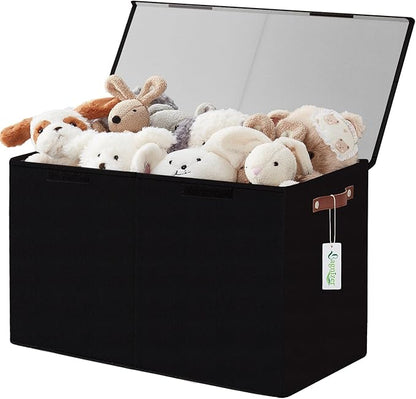 Bagnizer Large Toy Storage Box with Lids, Collapsible Sturdy Baby Storage Organizer Chest Bin Basket for Kids, Boys, Girls, Playroom, Nursery, Bedroom, Closet 25"x13"x16" (Black)