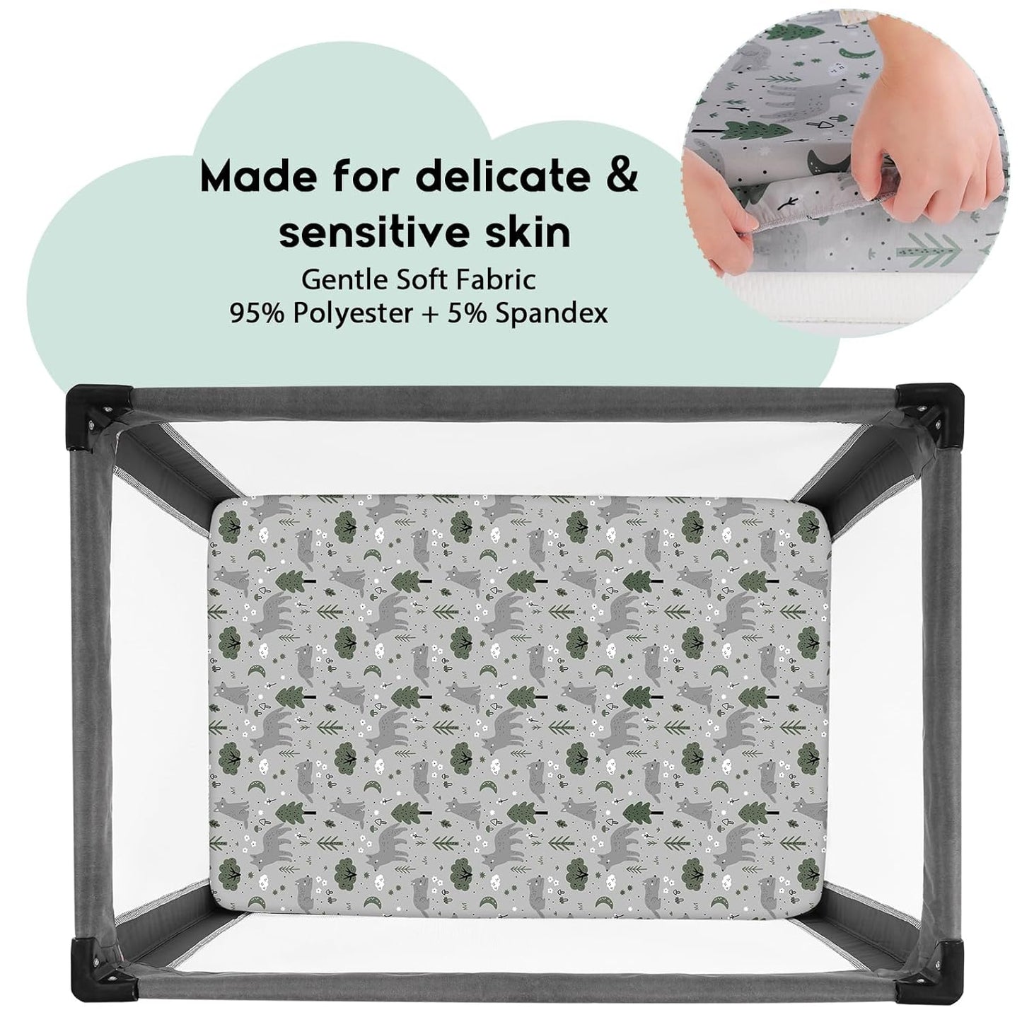 Yoofoss Pack and Play Sheets Fitted, Mini Crib Sheets 2-Pack for Pack N Play Mattress, Stretchy Playard Sheet, Soft and Breathable Green+Giraff