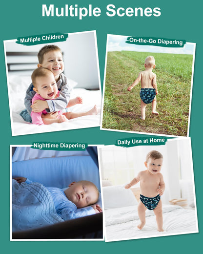 babygoal Cloth Diaper Covers 6 Pack with Wet Bag for Fitted Diapers and Prefolds with Double Gussets, Adjustable and Reusable for Baby Boys and Girls
