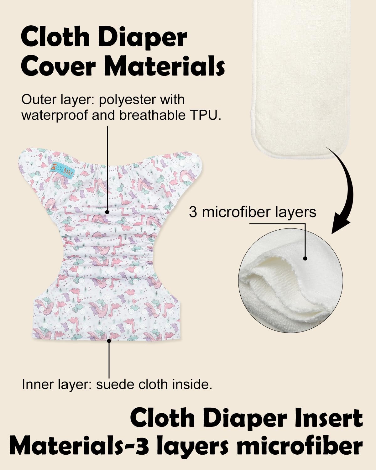 ALVABABY Baby Cloth Diapers 6 Pack with 12 Inserts Cloth Diaper Covers Adjustable Washable Reusable for Baby Girls and Boys