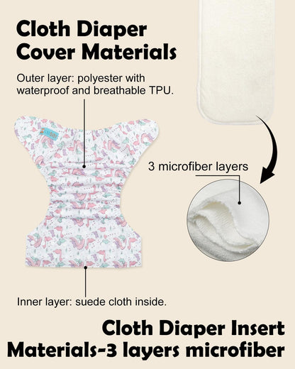 ALVABABY Baby Cloth Diapers 6 Pack with 12 Inserts Cloth Diaper Covers Adjustable Washable Reusable for Baby Girls and Boys