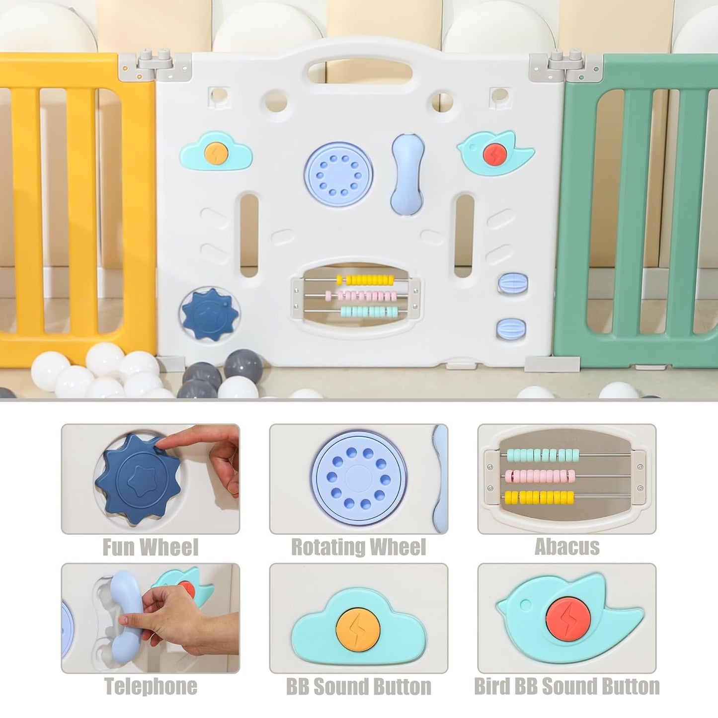 Bestgame Baby Play Pen, Foldable Play Pens for Babies and Toddlers, 14 Panels Extra Large Baby Playpen, Astronauts Portable Fence, Kids Gate Playpen Yard - Grey
