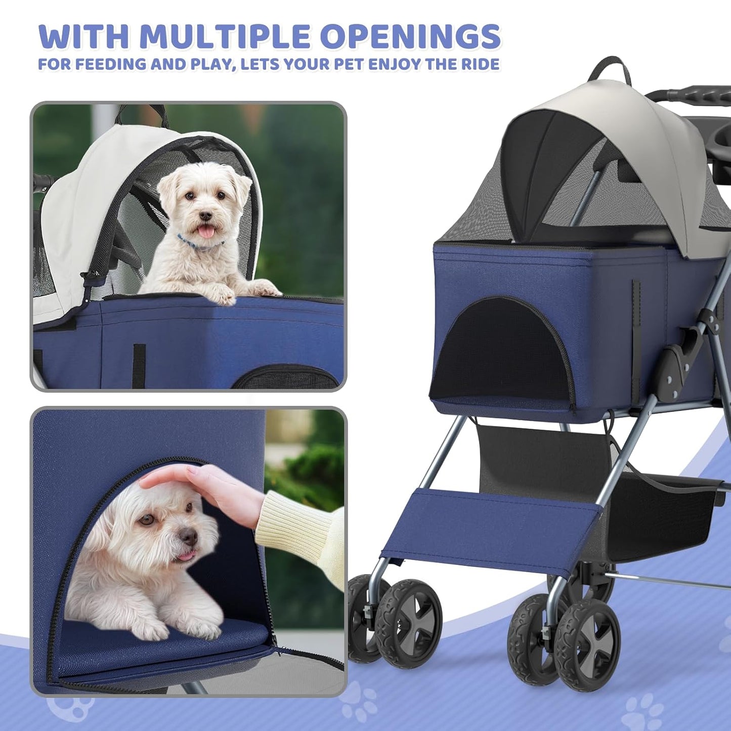 Magshion Compact Pet Stroller for Small-Medium Dogs/Cats up to 22lbs, 4-Wheel Lightweight Umbrella Shaped Portable Puppy Travel Jogger with Breathable Mesh, Cup Holder & Rear Storage, Black