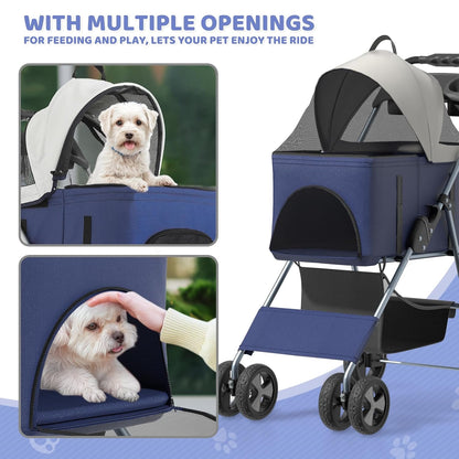 Magshion Compact Pet Stroller for Small-Medium Dogs/Cats up to 22lbs, 4-Wheel Lightweight Umbrella Shaped Portable Puppy Travel Jogger with Breathable Mesh, Cup Holder & Rear Storage, Black