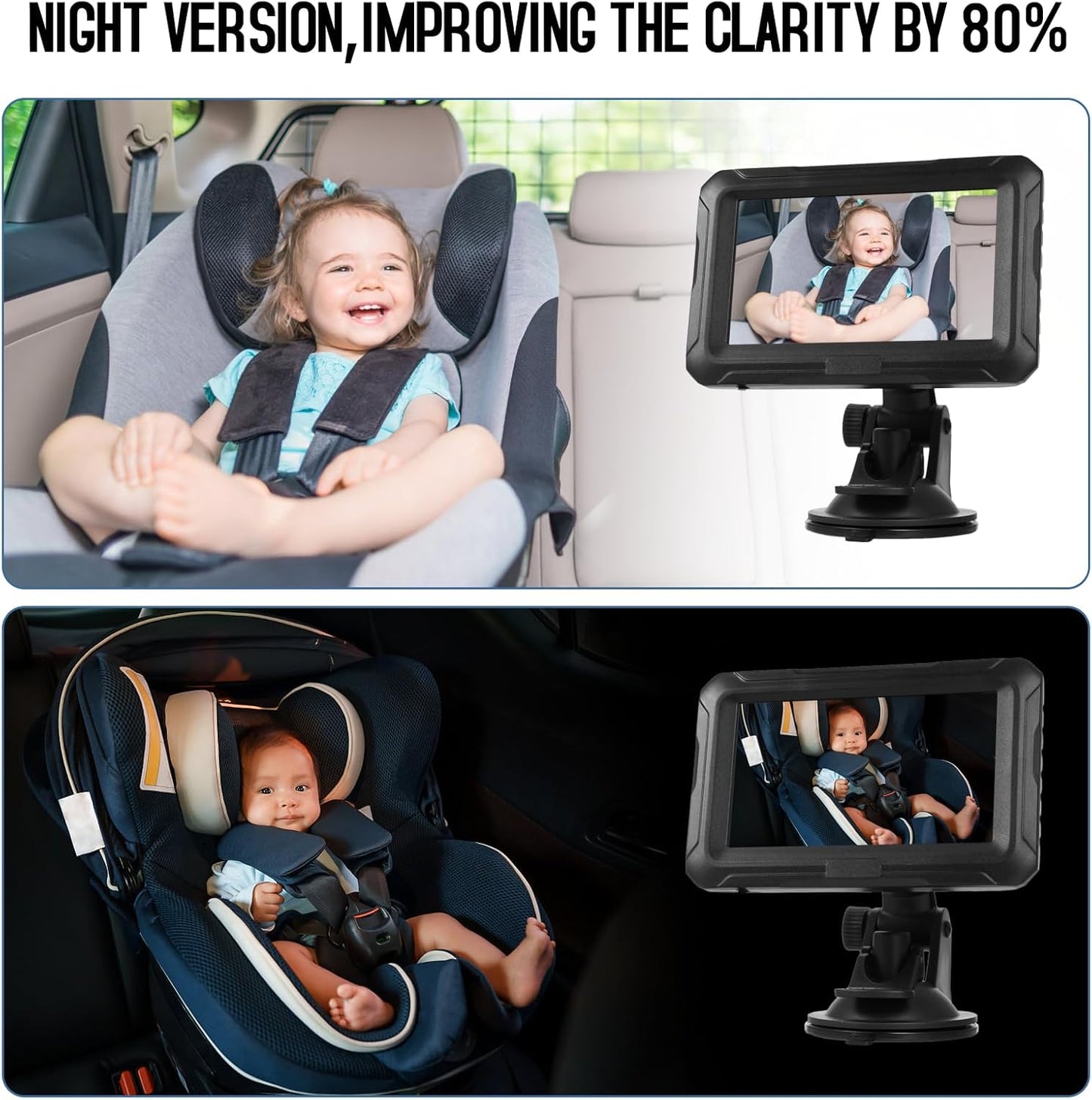 Shkalacar Baby Car Camera 4.3" HD Night Vision Baby Car Mirror- 1080P Night Vision Rear Facing Baby Monitor, 150° Wide View Angle for Infants Kids Pets with Camera USB Plug