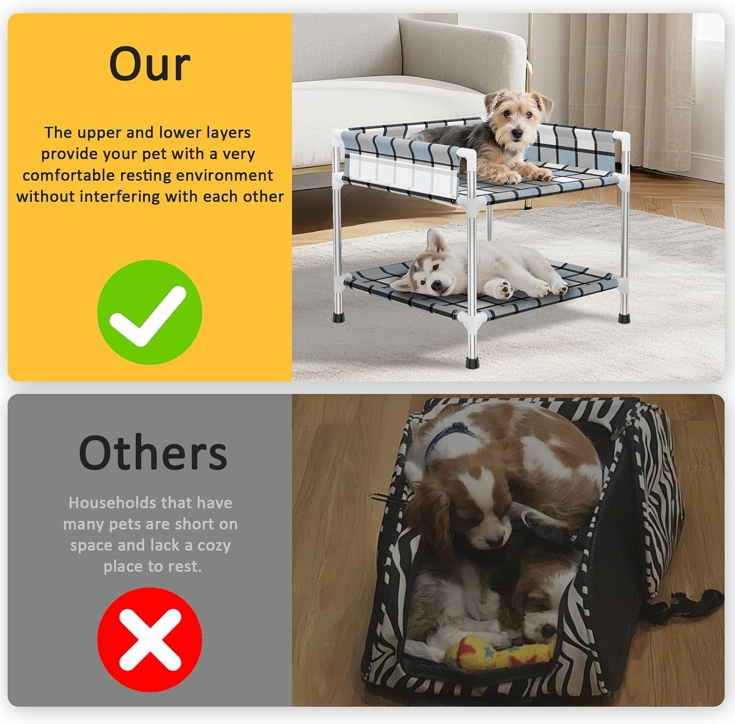 Bedside Window Dog Bunk Bed - Double Elevated Human Dog Bed with Guardrail 2 Layers Window Perch Dogs Cot 2-Tier Bedside Sleeper for Multi-Pet Households (34'' x 20'' x 25'')