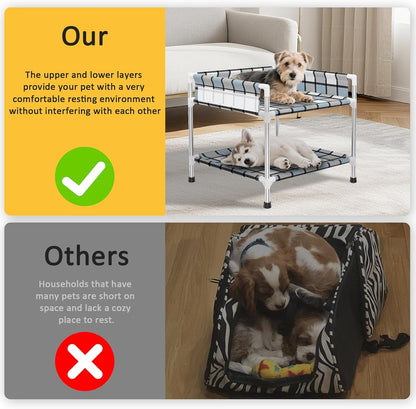 Bedside Window Dog Bunk Bed - Double Elevated Human Dog Bed with Guardrail 2 Layers Window Perch Dogs Cot 2-Tier Bedside Sleeper for Multi-Pet Households (34'' x 20'' x 25'')