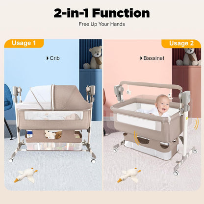 CNCEST Smart Electric Baby Bassinet Bedside Sleeper,Music Play,Automatic Cradle with 3 Speed Timing,5 Speed Wobbling,Portable Baby Bed Height Adjustable Crib,Nets+Mattresses