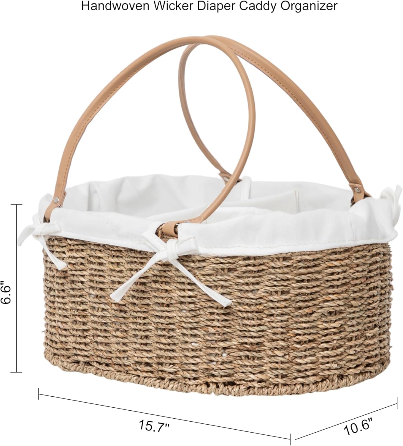 Handwoven Wicker Diaper Caddy Organizer, Multi - functional Baby Diaper Bag for Nursery & Home Storage, Detachable Lining, PU Handles, Baby Registry Must Haves (Wicker)
