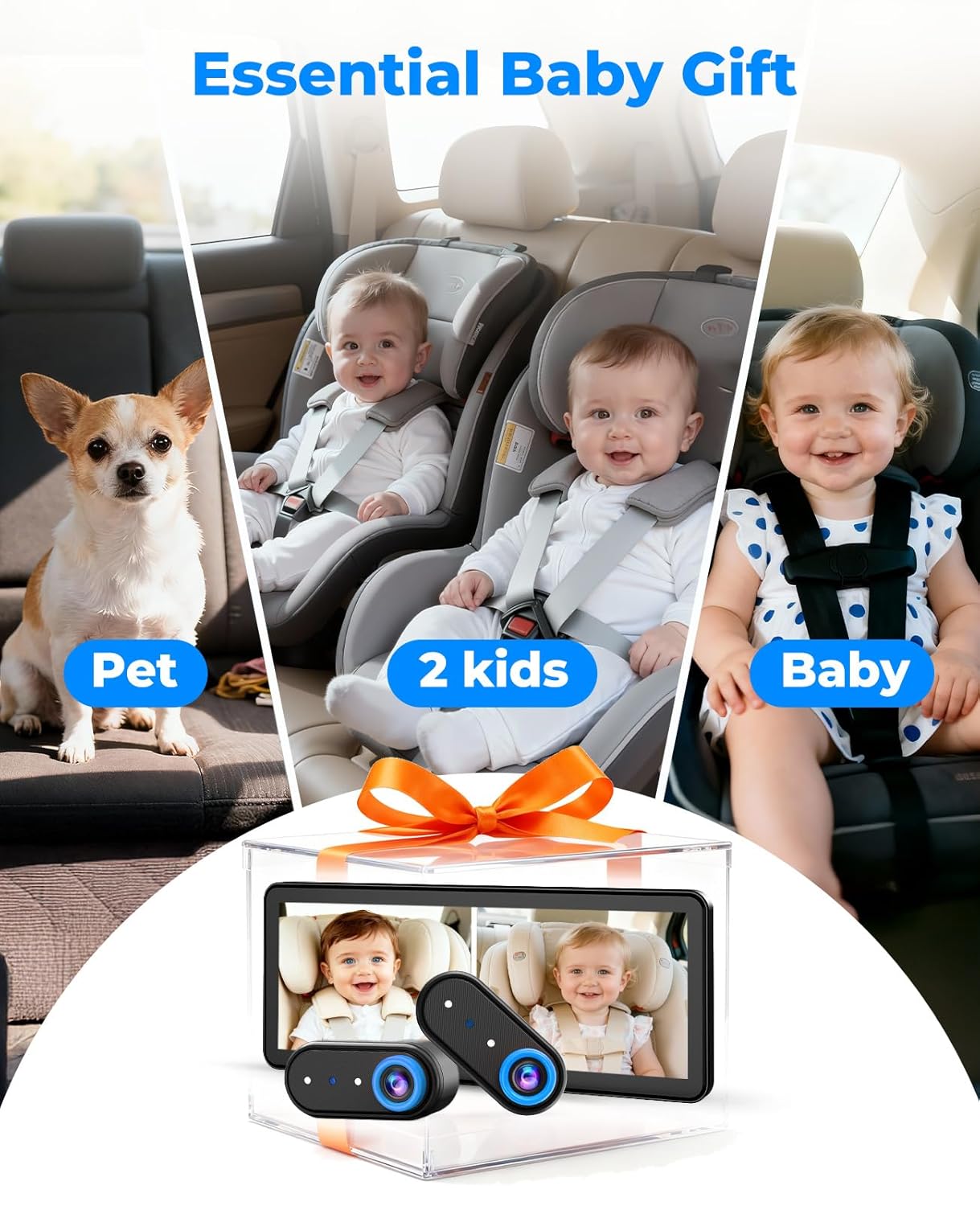 LUCKVIEW BM5PRO 7.2" Dual Camera Baby Monitor, 1080P HD Display for 2 Kids, Night Vision, Easy Install Car Baby Monitor, Ideal Gift, Rear Seat Safety for Babies & Pets
