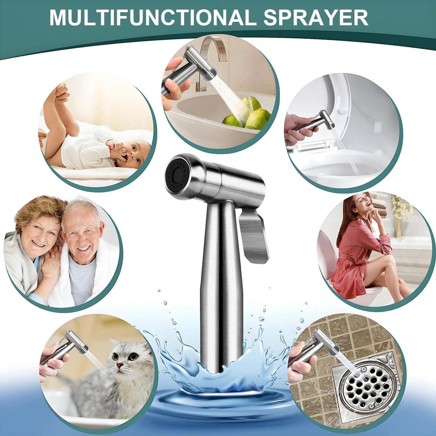 New Version Handheld Bidet Sprayer for Toilet, Premium Stainless Steel Bathroom Bidet Sprayer Set, Baby Cloth Diaper Sprayer with Superior Complete Spray Hoses Kit, Support Wall or Toilet Mount