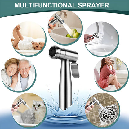 New Version Handheld Bidet Sprayer for Toilet, Premium Stainless Steel Bathroom Bidet Sprayer Set, Baby Cloth Diaper Sprayer with Superior Complete Spray Hoses Kit, Support Wall or Toilet Mount