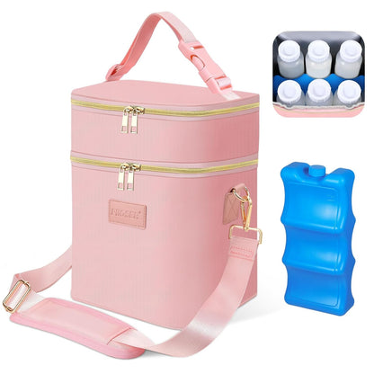 PIIOSER Breastmilk Cooler Bag with Ice Pack Fits 6 Baby Bottles Up to 9 Ounce, Insulated Baby Bottle Tote Bags, Double Layer Waterproof Leak-Proof with Shoulder Strap for Nursing & Working Mom (Grey)