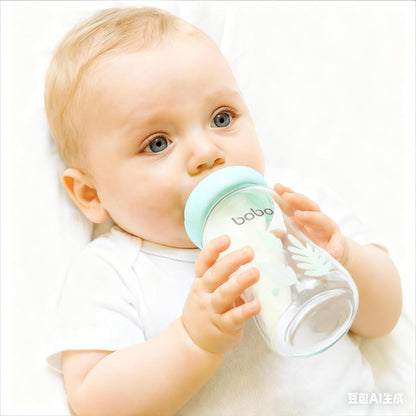 YOHKOH Natural Glass Baby Bottle with Level 1 Slow Flow Nipple, Newborn Anti-Colic Baby Bottles, Wide Neck Mushroom Baby Glass Bottle (Multicolour-A, 3.4oz (Pack of 4))