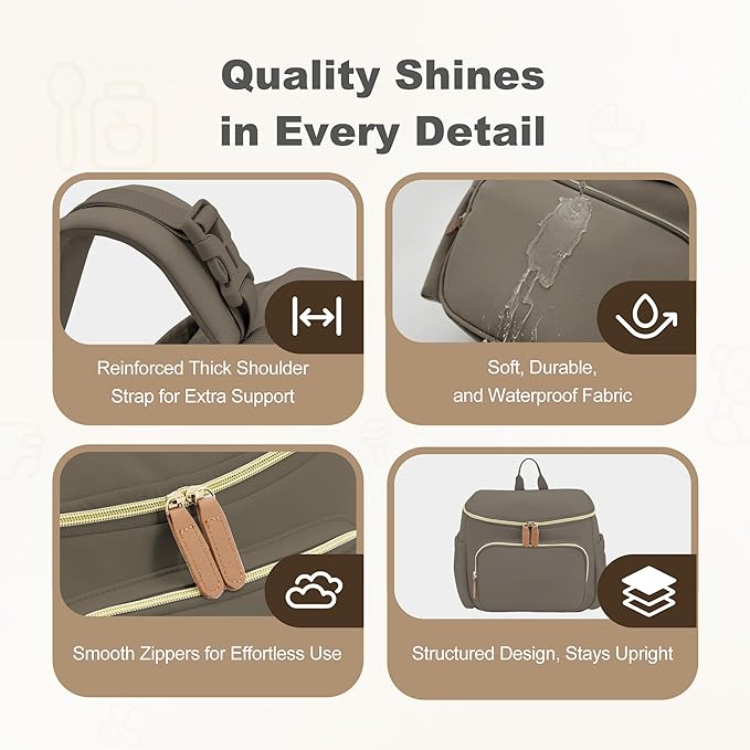 Compact Diaper Bag Backpack – Lightweight & Waterproof Baby Bag for Moms & Dads, Includes Changing Pad & Stroller Straps, Small Travel Diaper Backpack for Daily Use –Taupe