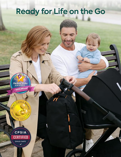 Babelio Grid Wizard Diaper Bag Backpack - Multi Function Waterproof Diaper Bag, Travel Essentials Baby Bag with 4 Individual Organizers, Insulated Bottle Holders, Baby Shower Gifts, Black
