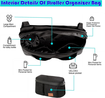Miracle Baby Stroller Organizer Bag for Mom,Universal Stroller Storage Caddy Diaper Bag- Compatible with Most Stroller - Multifunctional Larg(Grey Star)