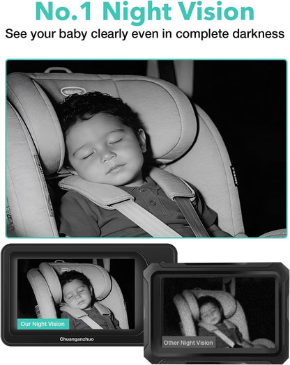 5'' Baby Car Camera with NO.1 Night Vision, USB Powered, Mirror/Normal Mode, 1080P IPS Crystal-Clear Car Baby Monitor With Brightness Setting & 3X Zoom, infant Backseat Camera, S100U, 5inch Black