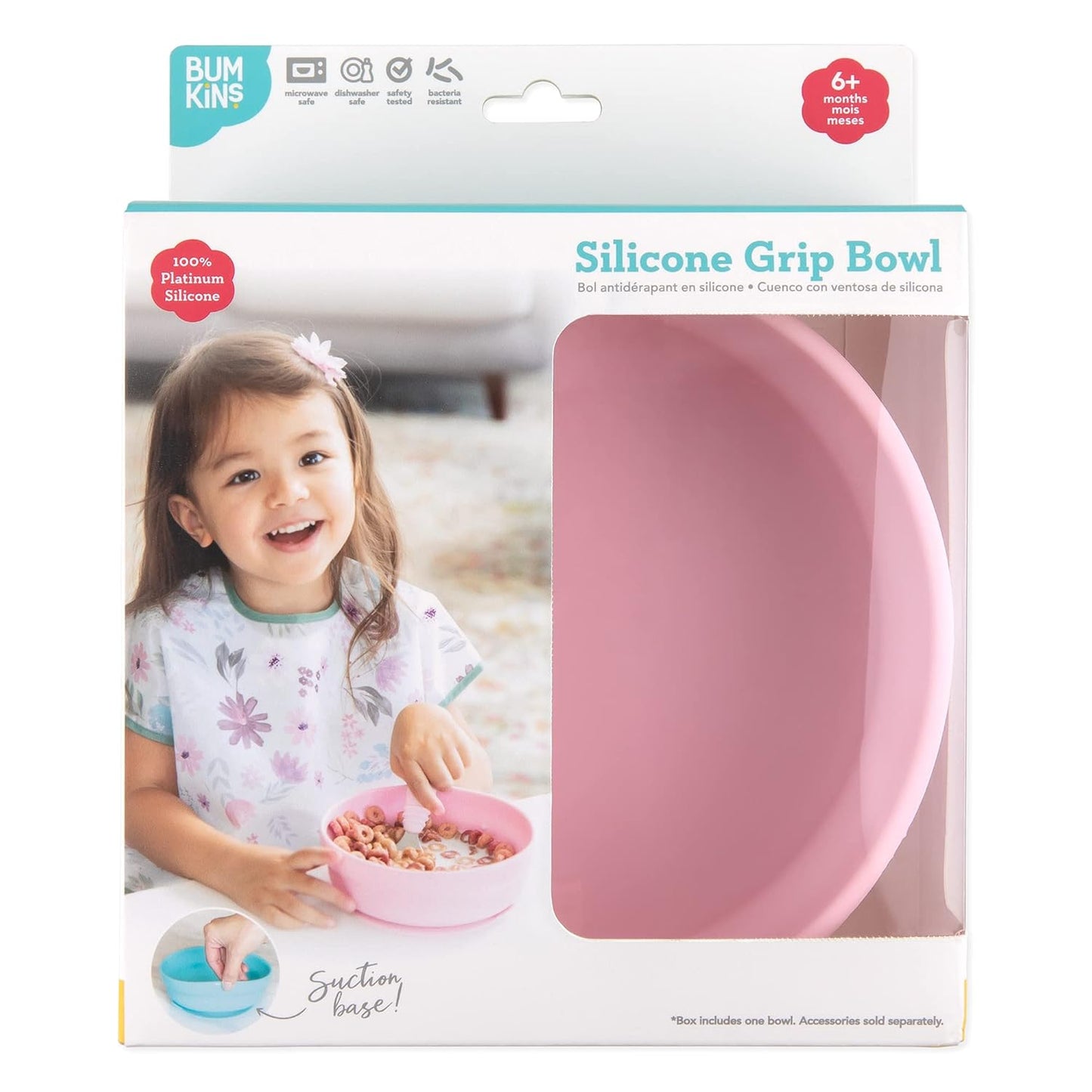 Bumkins Baby Bowl, Silicone Suction, for Babies, Toddlers and Kids, Baby Led Weaning, Feeding Essentials, Platinum Silicone, Non Skid Sticky Bottom, Supplies for Children Ages 6 Months Up, Gray