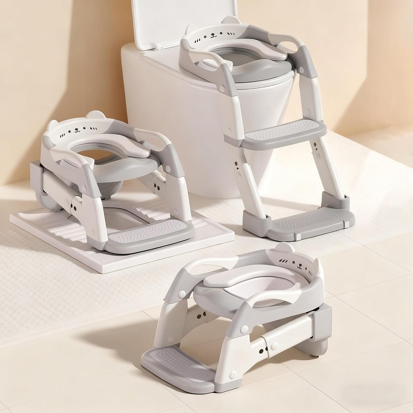 Potty Training Seat, Upgrade Toddler Toilet Seat for Kids Boys Girls, 3 in 1 Potty Training Toilet with Step Stool Ladder-Non Slip Foldable (Purple+Pink)