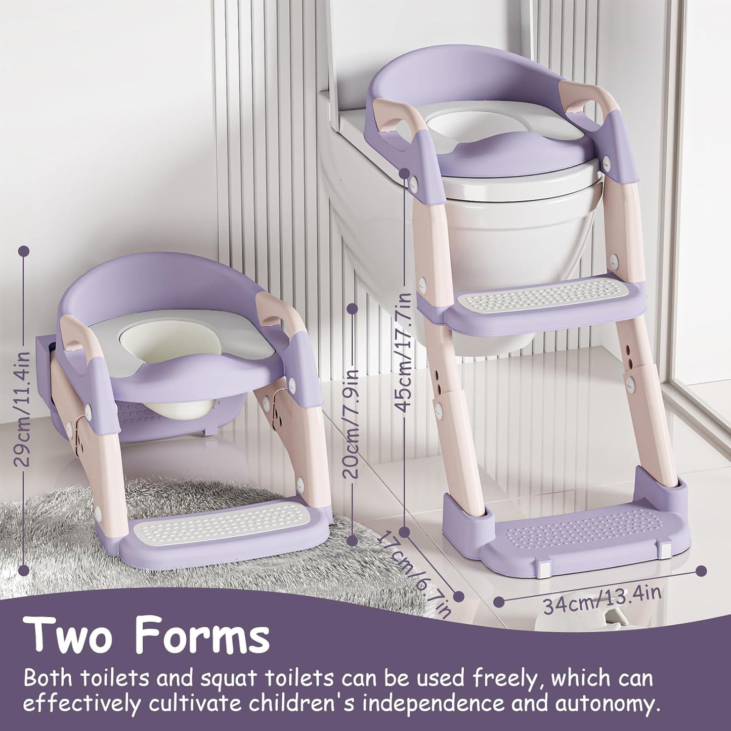 3-in-1 Potty Training Seat with Ladder Toddler Toilet Ladder Kid’s Toilet Chair for Little Boys Girls, with Urinals, Toddler Anti-Slip Step Stool Ladder and Splash Guard - Grey