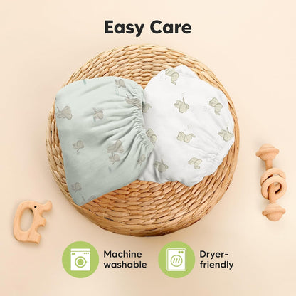 2-Pack Waterproof Pack and Play Sheets, Mini Crib Sheets Fitted for Boy, Girl - 38 x 26 Viscose from Bamboo Pack N Play Mattress Sheets for Graco, Toddler Playard Baby Crib Sheets Neutral (Blue Flax) - Colors A