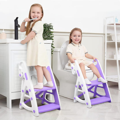 Potty Training Seat, Primlect Upgrade Ultra-Stable Toddler Toilet Seat for Kids Boys Girls, 2 in 1 Potty Training Toilet with Step Stool, Adjustable Seat and Ladder, Non-Slip Pad, Splash Guard (Grey)