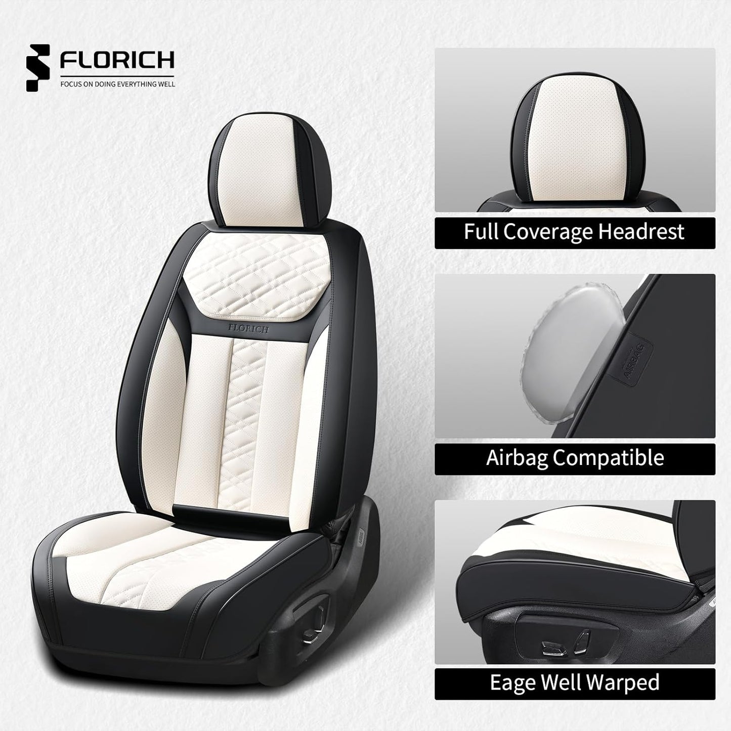 FLORICH Car Seat Covers Full Set, Automotive Seat Covers, Black Car Seat Cover, Waterproof Seat Protectors Universal fit for Car Truck Van SUV - Black