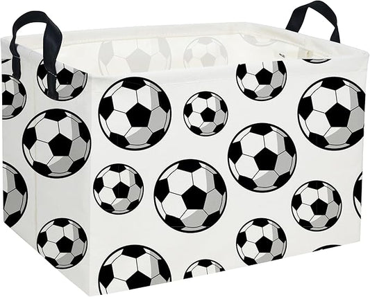 Rectangular Soccer Basket,Easter Baskets for Kids .Waterproof PE Coating Cute Bins with Handles.Boys Basket,Toys Box,Books Baskets,Gifts Box. (Soccers)