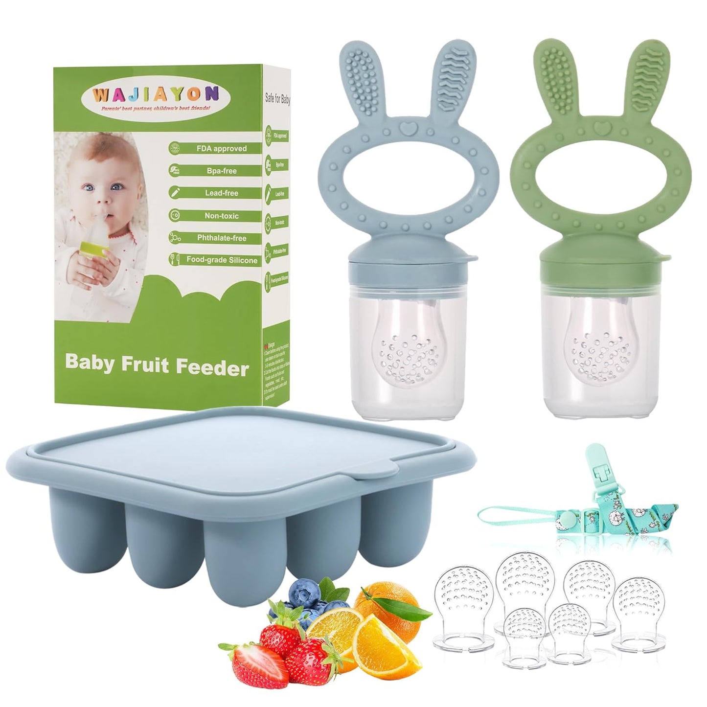 WAJIAYON Baby Breastmilk Popsicle Molds & Baby Fruit Feeder (4 Pack), Infant Food Freezer Tray Storage Containers, Silicone Teething Pacifier Feeder and Teether for Babies（Pink&Purple）