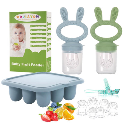 WAJIAYON Baby Breastmilk Popsicle Molds & Baby Fruit Feeder (4 Pack), Infant Food Freezer Tray Storage Containers, Silicone Teething Pacifier Feeder and Teether for Babies（Pink&Purple）