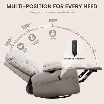 GRAINELL Oversize Power Swivel Recliner, 40in Wide Electric Glider Rocking Chair with Headrest Adjustment, USB Port, 270° Swivel, Rock 30° – for Living Room, Nursery, Black (5" 7' to 6" 1' Height)