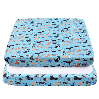 Cloele Square Playard Fitted Sheet 36x36, Ultra Soft Polyester Playpen Sheet for Baby & Pet, Dogs Pattern Pack and Play Crib Sheets, Portable Playard Mattress Cover