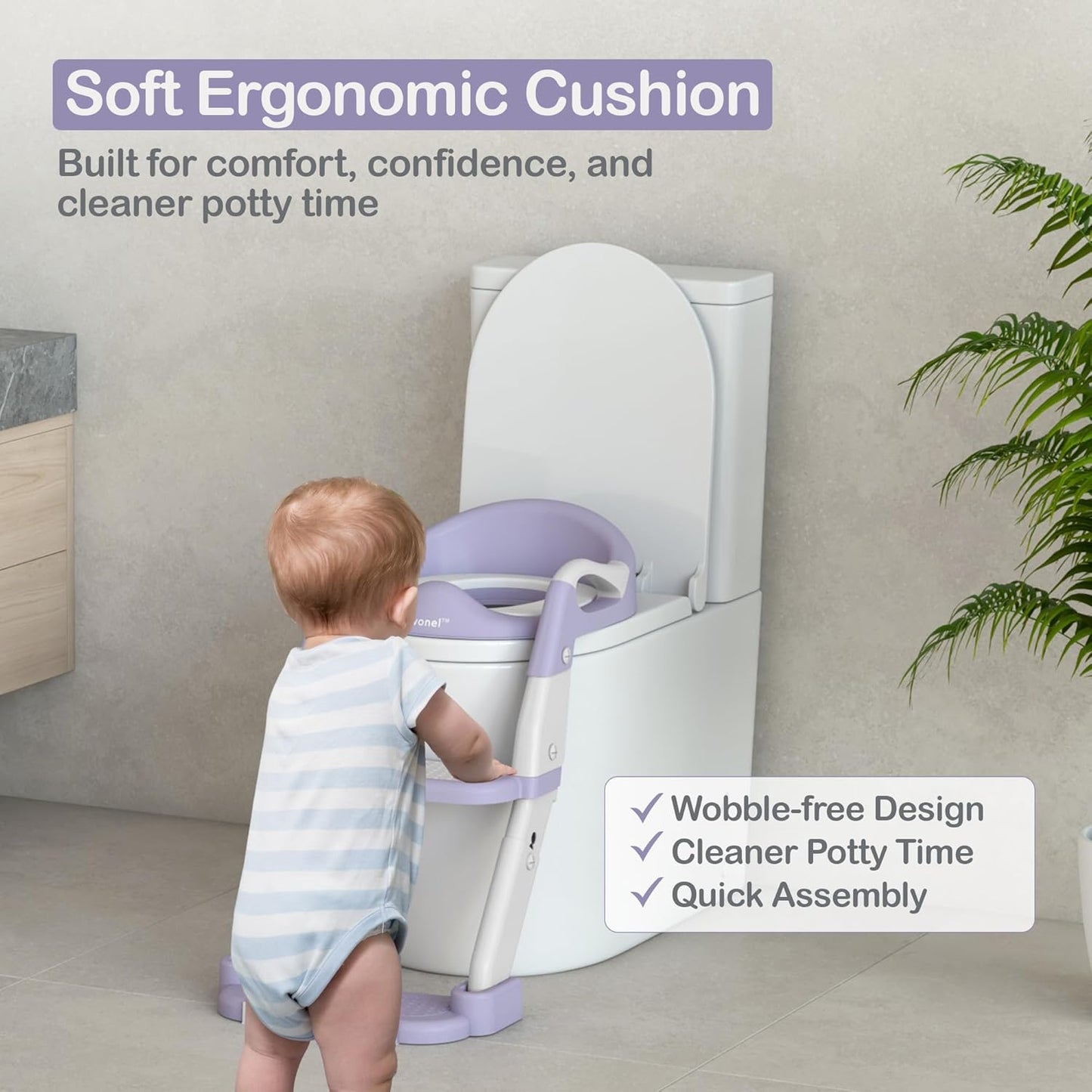 3-in-1 Toddler Potty Training Toilet Seat with Ladder | Foldable Toilet Potty Training Seat with Step Stool Ladder | 5-Level Adjustable Height | Soft Cushion, Splash Guard & Anti Slip Pad