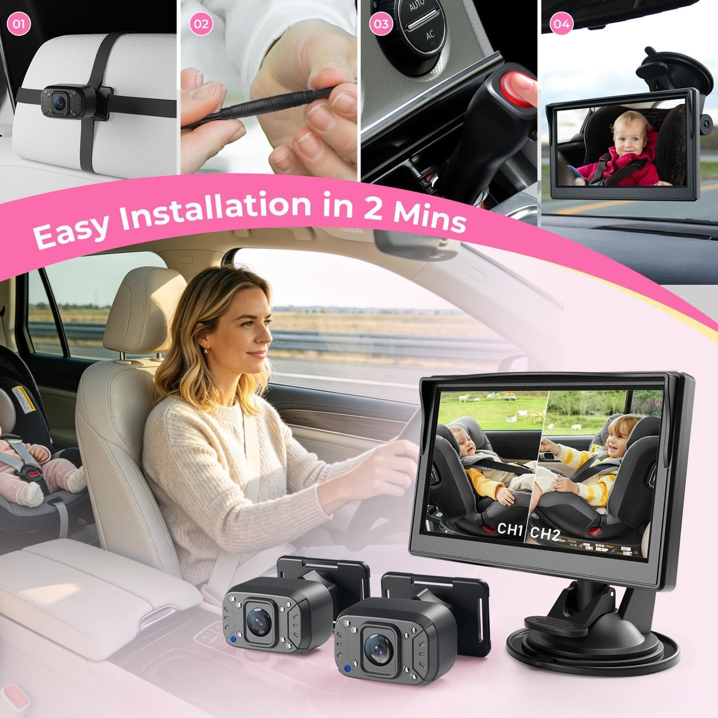 Itomoro Baby Car Camera, Easily Install Baby Car Mirror 1080P Clear Car Baby Camera for Rear Facing Seat Backseat 4.3 inch Display