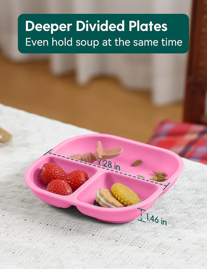 BABELIO Powerful Suction Plates for Baby and Toddler, 100% Food Grand Silicone, Divided, BPA Free, Microwave & Dishwasher Safe, Stay Put, 3 Pack