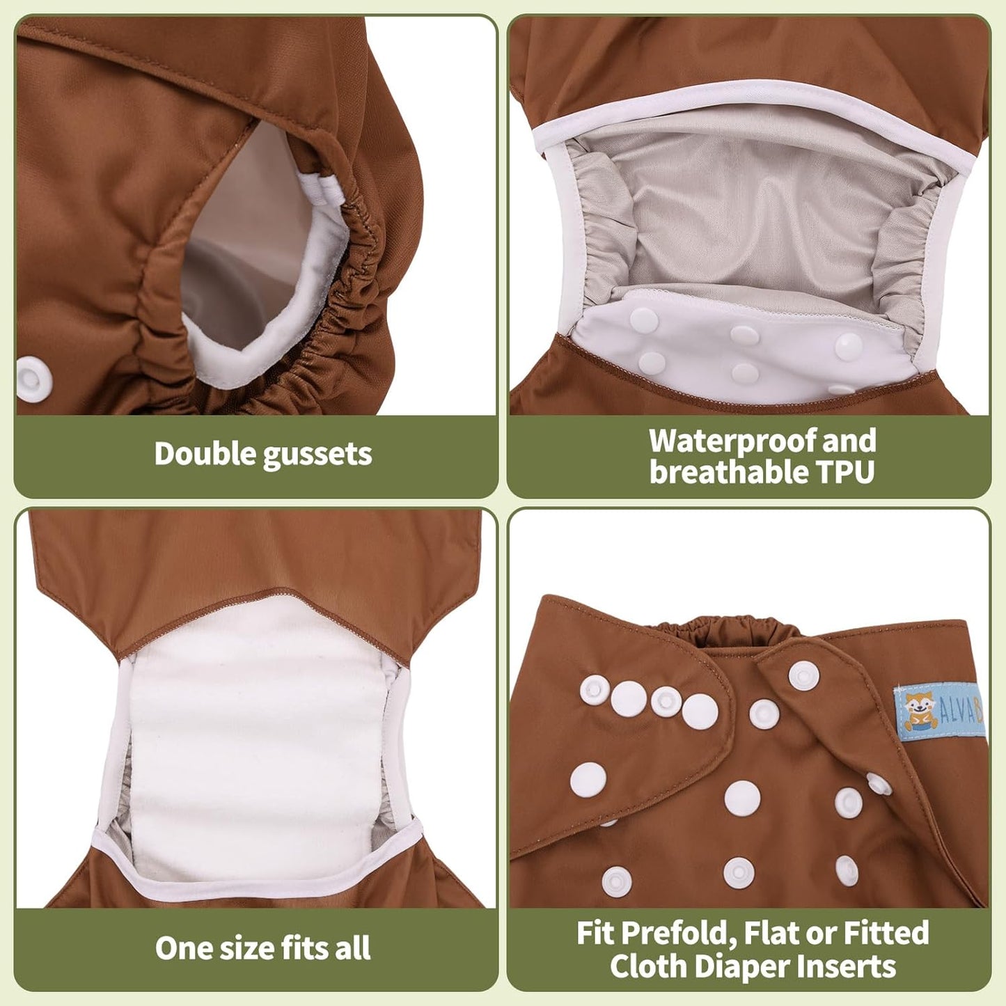 ALVABABY 6pcs Cloth Diaper Covers &1 Wet Dry Bag, Washable Reusable Cloth Nappy Shell for Prefold with Multi-Functional Bag, Flat or Fitted Diaper Inserts 6NKZ06
