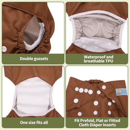 ALVABABY 6pcs Cloth Diaper Covers &1 Wet Dry Bag, Washable Reusable Cloth Nappy Shell for Prefold with Multi-Functional Bag, Flat or Fitted Diaper Inserts 6NKZ06