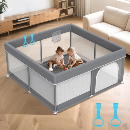 Foldable Baby Playpen: 71” x 59” Super Large Playpen for Babies and Toddlers - Portable Play Pen for Babies with Breathable Mesh & 2 Pulling Handle - Baby Play Yard for Outdoor & Indoor