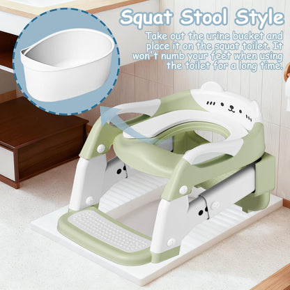 3-in-1 Baby Potty Training Seat with 2 Step Ladder, Splash Guard Anti-Slip Pad, Height Adjustable Toddler Toilet Seat with Soft Cushion for Kids Boys Girls(Grey)