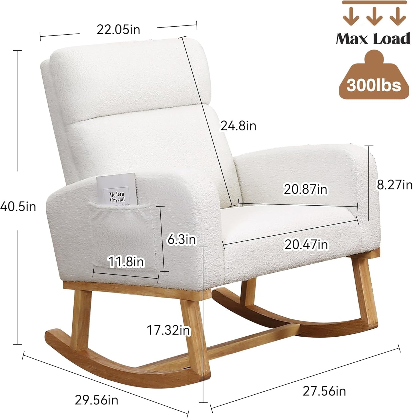 HCHAIRH Rocking Chair Nursery, Upholstered Fabricr Nursing Rocking Chairs with Soft High Back, Modern Nursery Glider Rocker for Mom Living Room, Bedroom, Camel