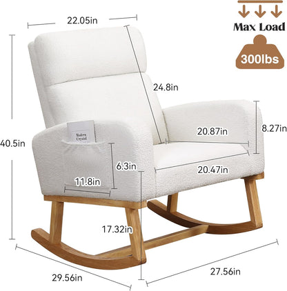 HCHAIRH Rocking Chair Nursery, Upholstered Fabricr Nursing Rocking Chairs with Soft High Back, Modern Nursery Glider Rocker for Mom Living Room, Bedroom, Camel