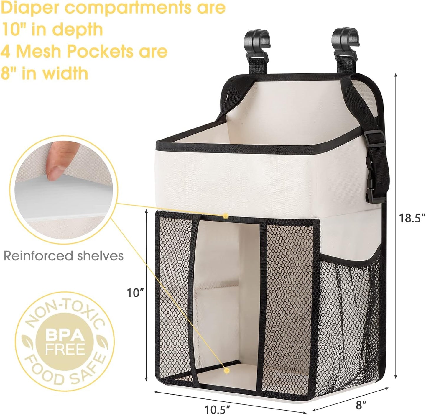 Maliton Changing Table Diaper Organizer - Baby Hanging Diaper Stacker Nursery Caddy Organizer for Cribs Playard Baby Essentials Storage (Gray)