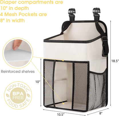 Maliton Changing Table Diaper Organizer - Baby Hanging Diaper Stacker Nursery Caddy Organizer for Cribs Playard Baby Essentials Storage (Gray)